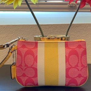 Coach Pink & Yellow Colorblock Signature Wristlet